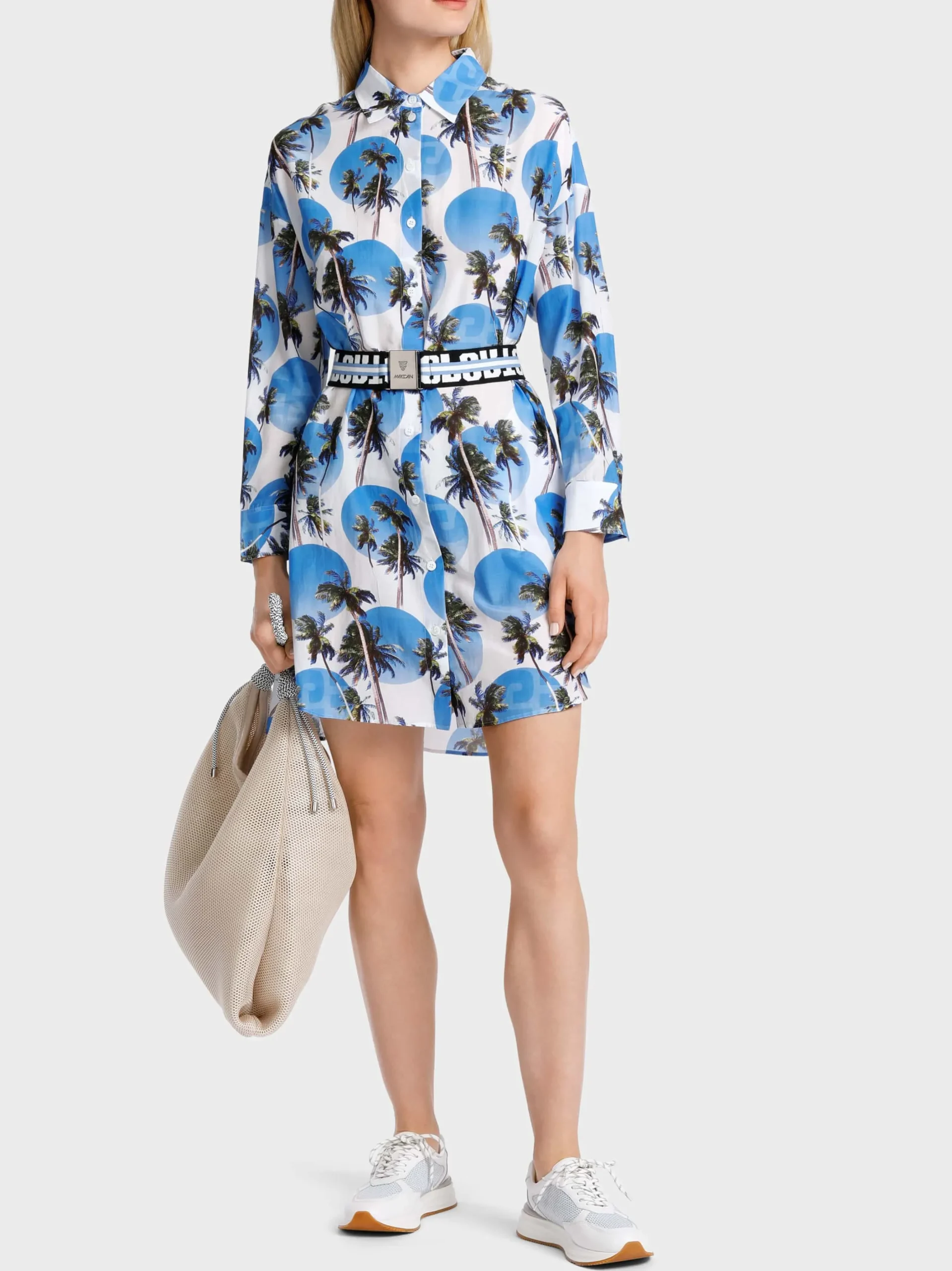 Marc Cain Kleider-HEMDBLUSENKLEID MIT PALMENPRINT bright azure