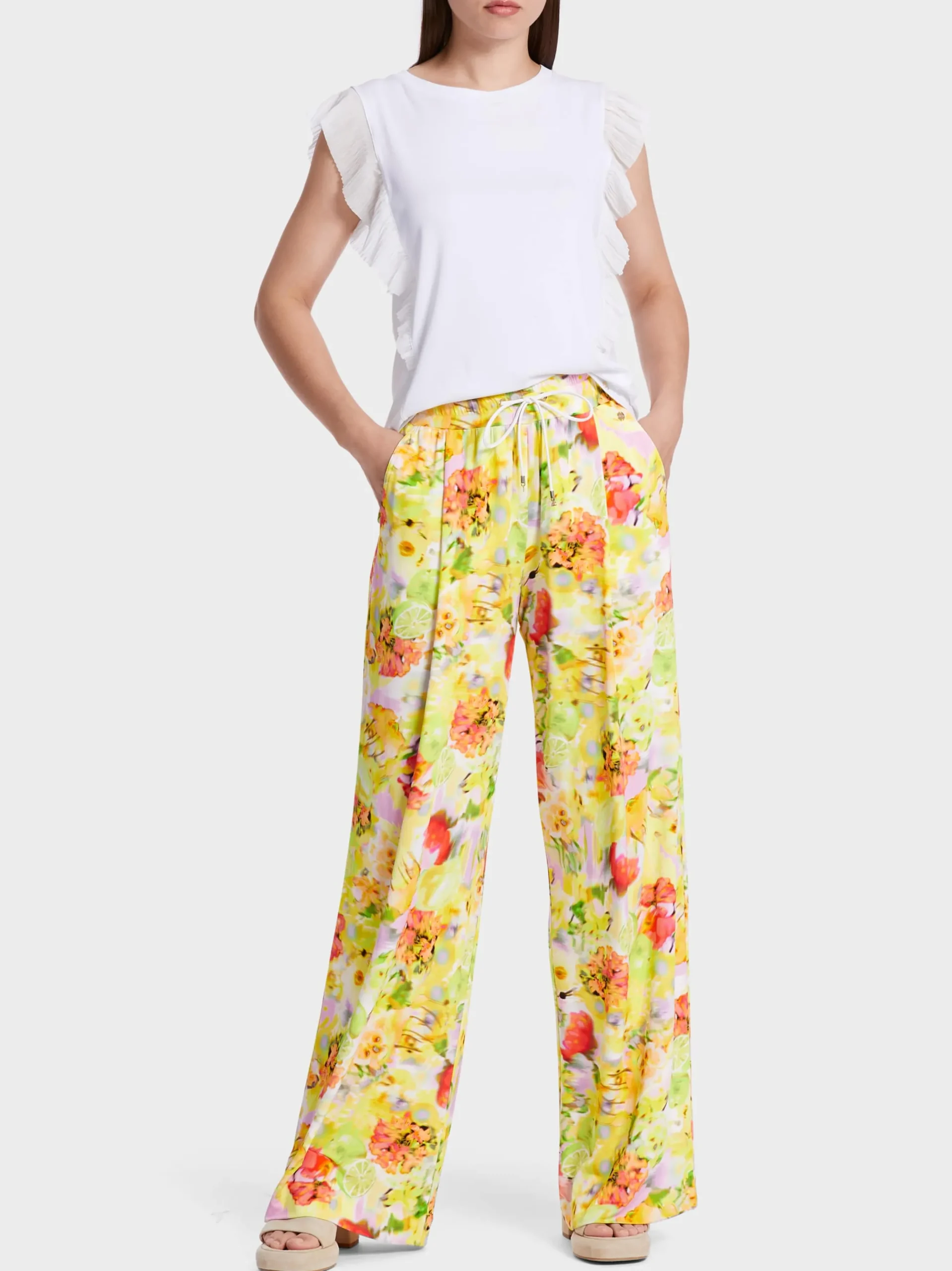 Marc Cain Hosen|Hosenanzüge-HOSE WEDI IM BLUMEN-DESSIN pale lemon