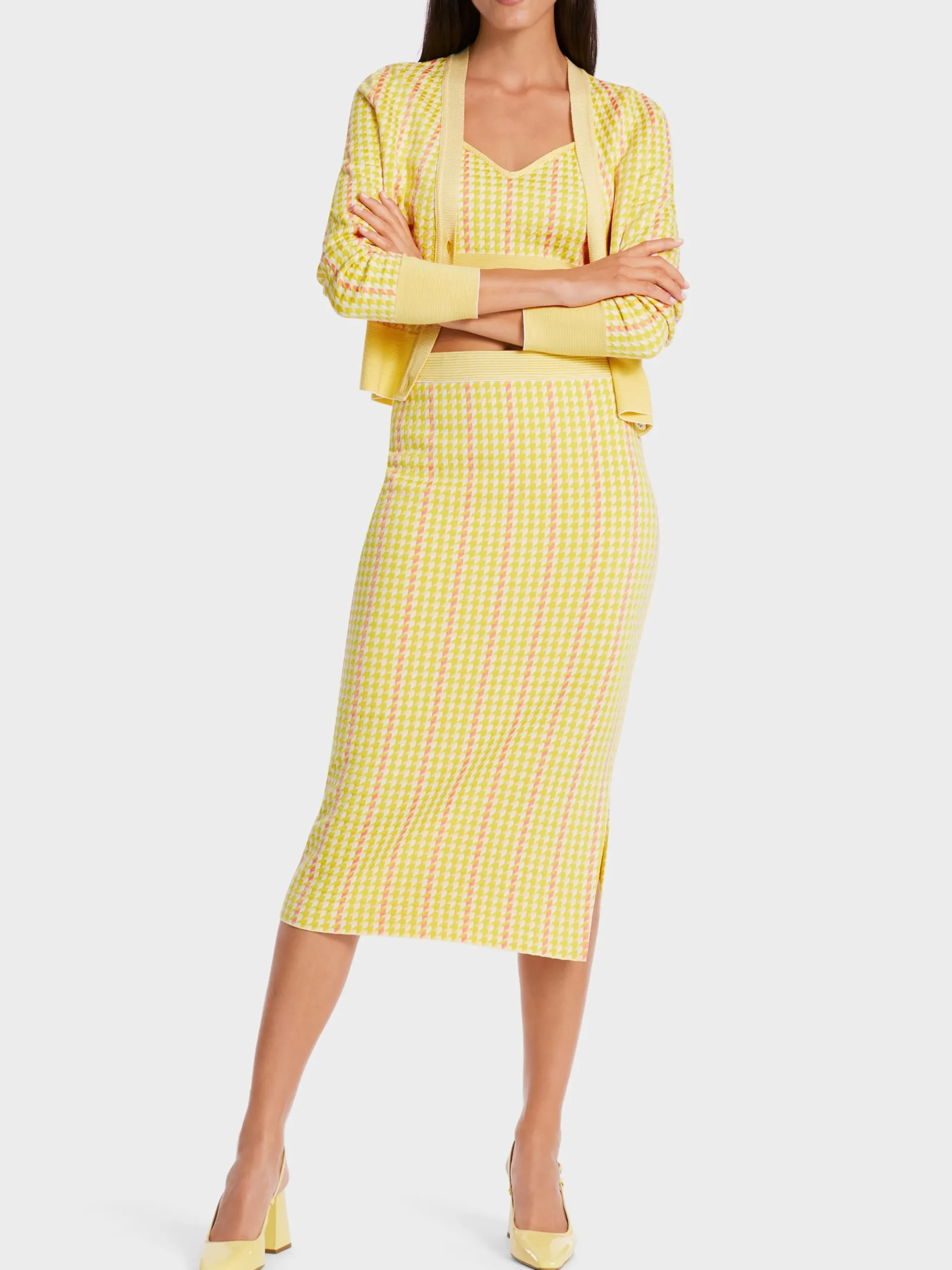 Marc Cain Jacken|Strick-KARIERTER CARDIGAN KNITTED IN GERMANY pale lemon