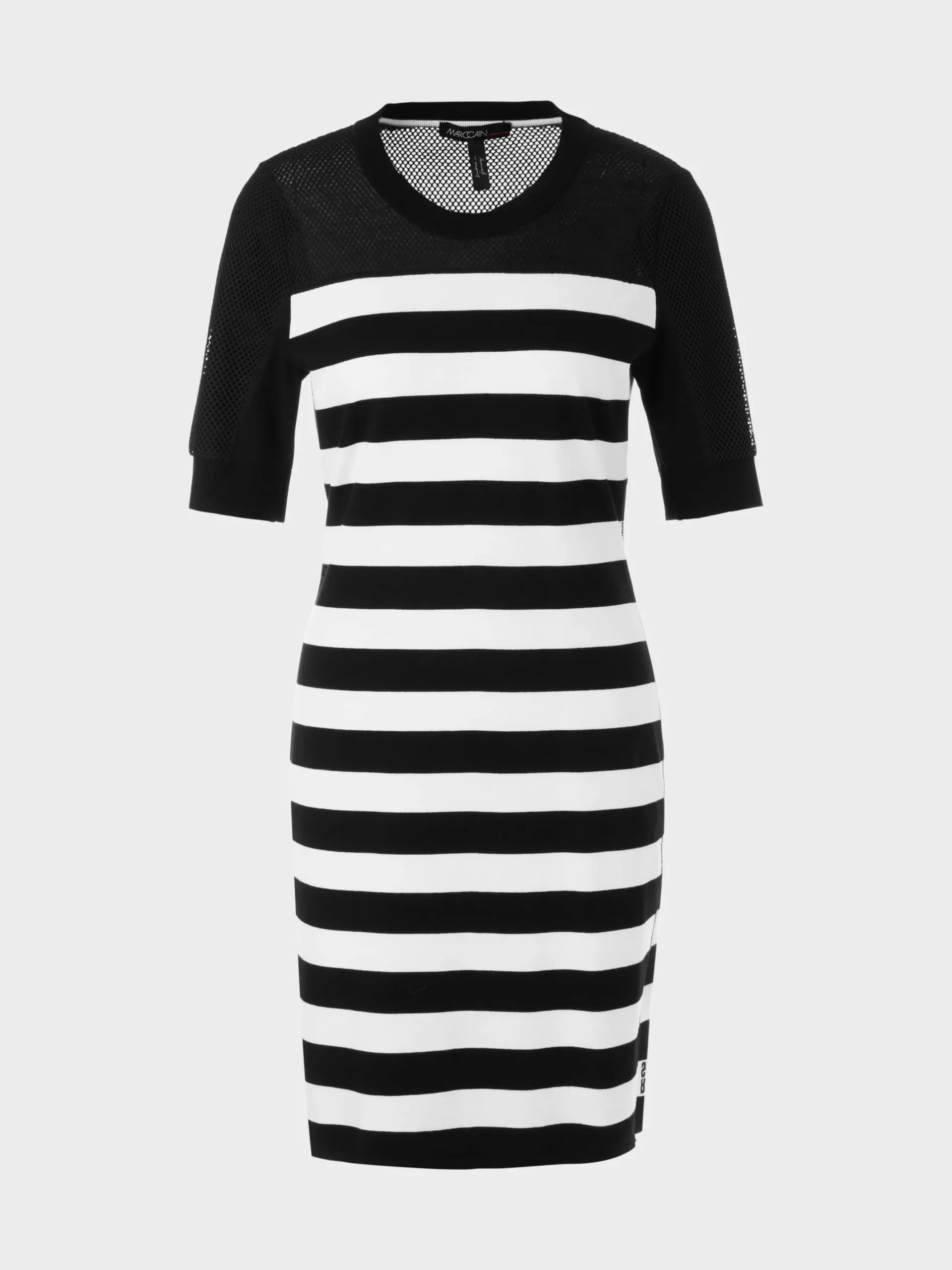 Marc Cain Kleider|Strick-KLEID MIT BLOCKSTREIF "RETHINK TOGETHER" white and black