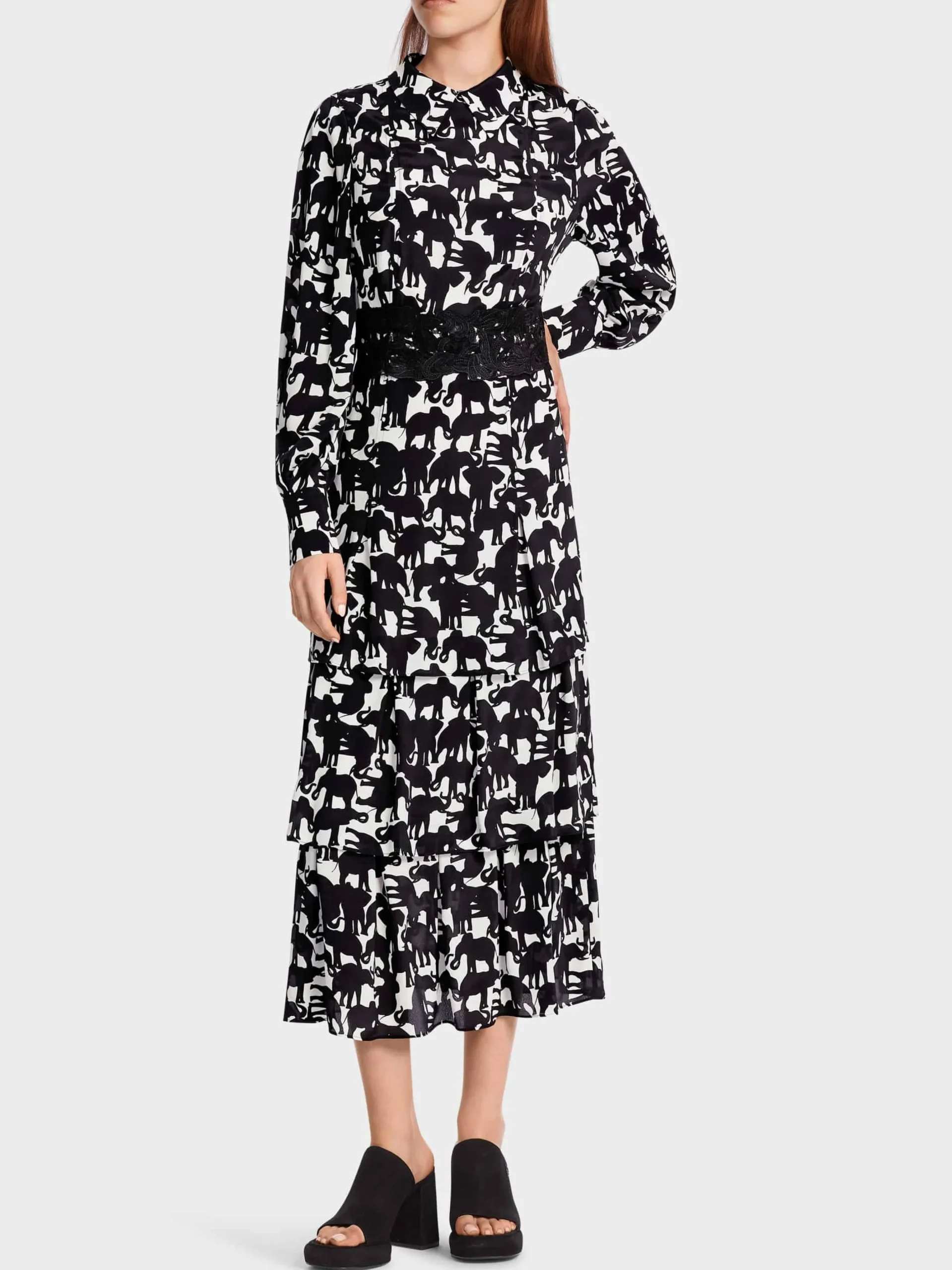 Marc Cain Kleider-KLEID MIT SEIDE black and white