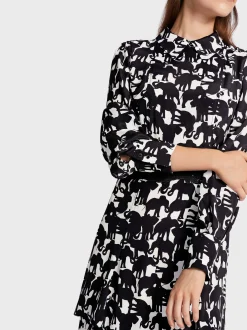 Marc Cain Kleider-KLEID MIT SEIDE black and white
