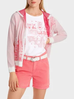 Marc Cain Jacken|Strick-KNITTED IN GERMANY CARDIGAN MIT KAPUZE light neon red