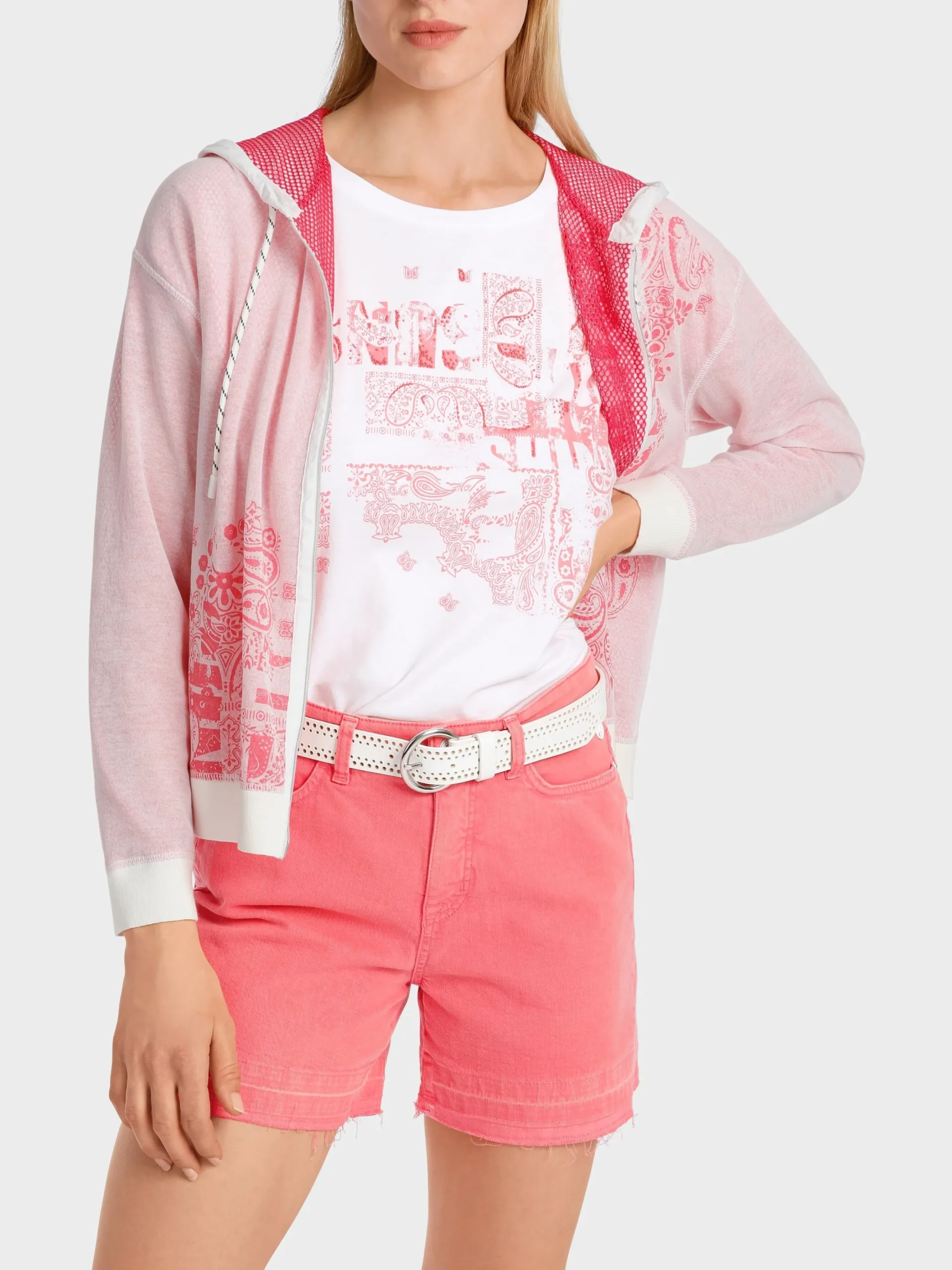 Marc Cain Jacken|Strick-KNITTED IN GERMANY CARDIGAN MIT KAPUZE light neon red