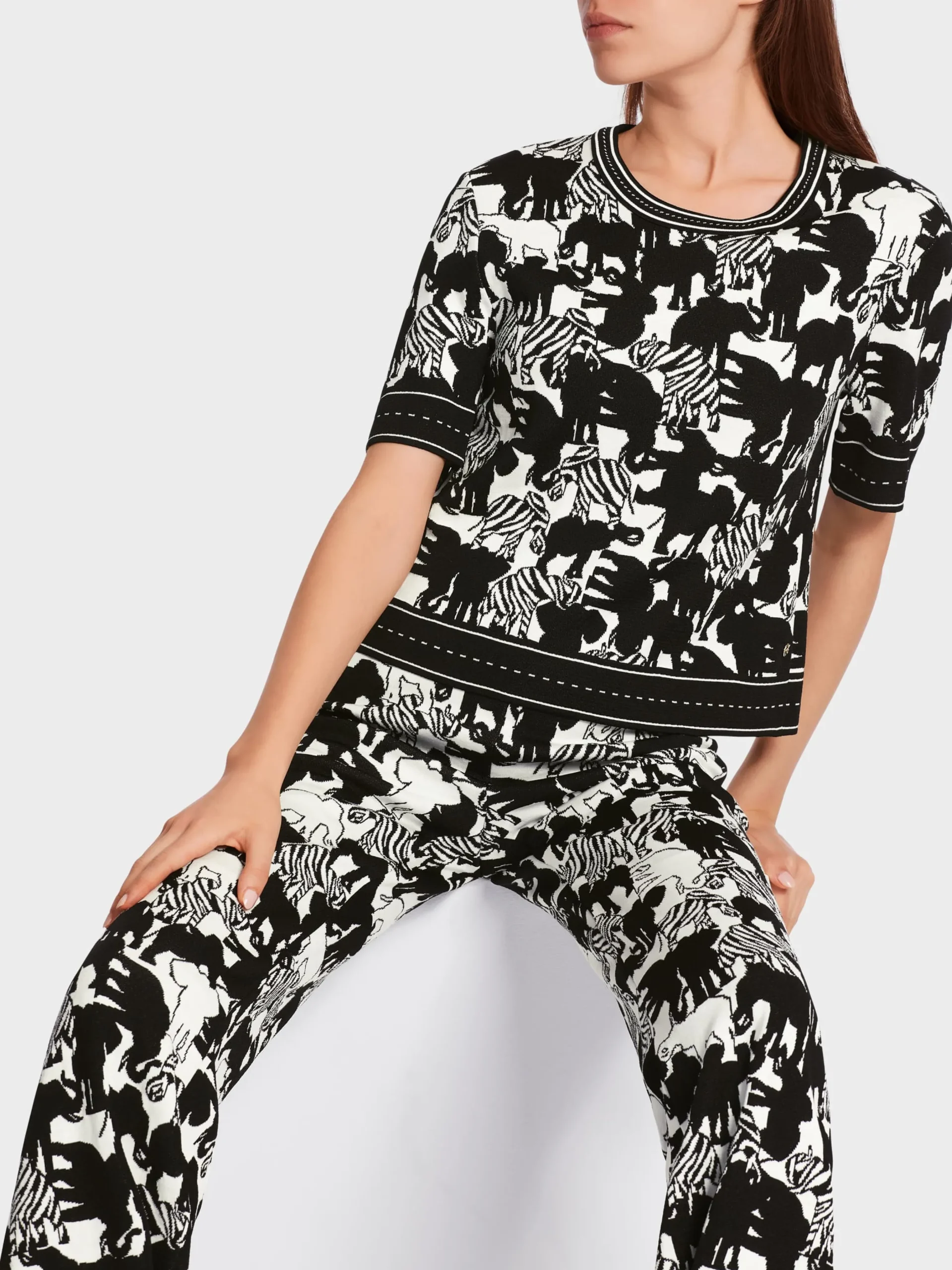 Marc Cain Pullover & Sweatshirts|Strick-KNITTED IN GERMANY SWEATER white and black