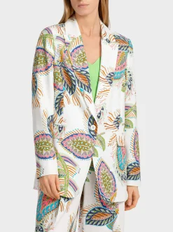 Marc Cain Blazer|Hosenanzüge-KÖRPERNAHER BLAZER MIT FANCY BLATTMOTIV white