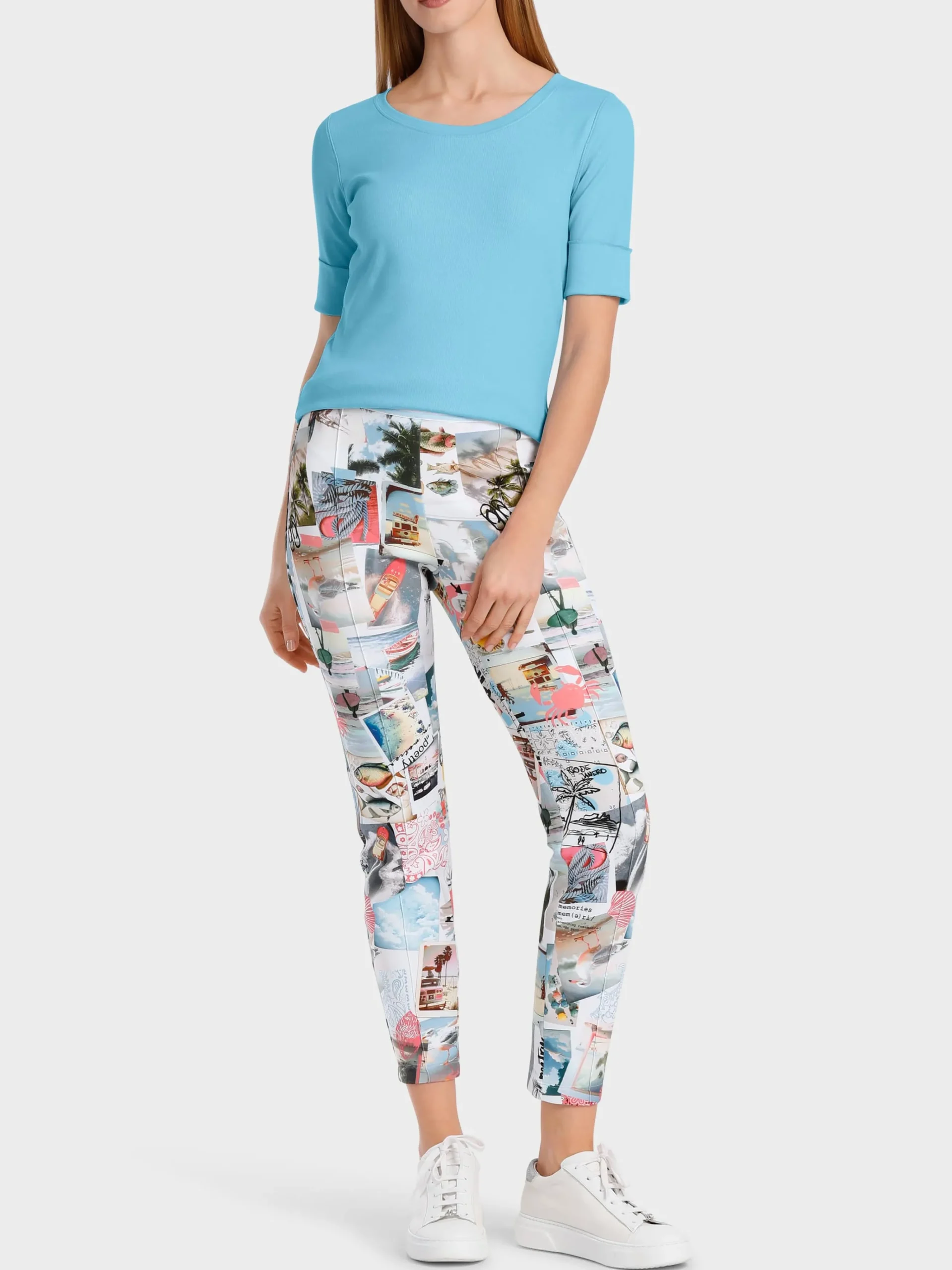 Marc Cain Shirts & Tops-KÖRPERNAHES T-SHIRT MIT ¾-ÄRMEL light turquoise