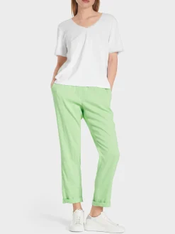 Marc Cain Shirts & Tops-KURZARM-T-SHIRT MIT V-AUSSCHNITT white