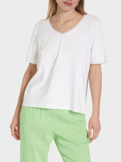 Marc Cain Shirts & Tops-KURZARM-T-SHIRT MIT V-AUSSCHNITT white