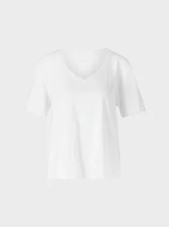 Marc Cain Shirts & Tops-KURZARM-T-SHIRT MIT V-AUSSCHNITT white