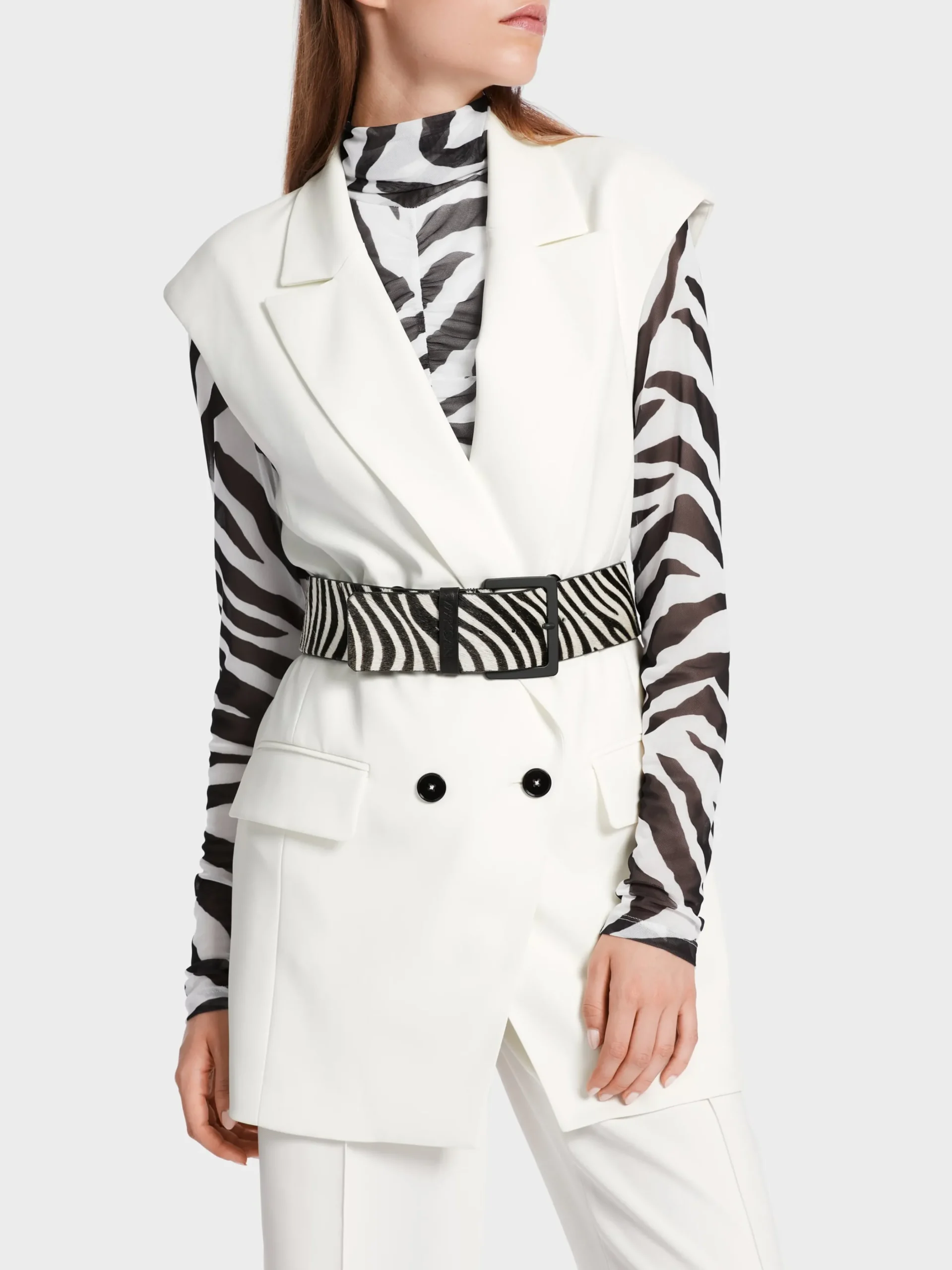 Marc Cain Accessoires-LEDERGÜRTEL MIT FUN-FUR white and black