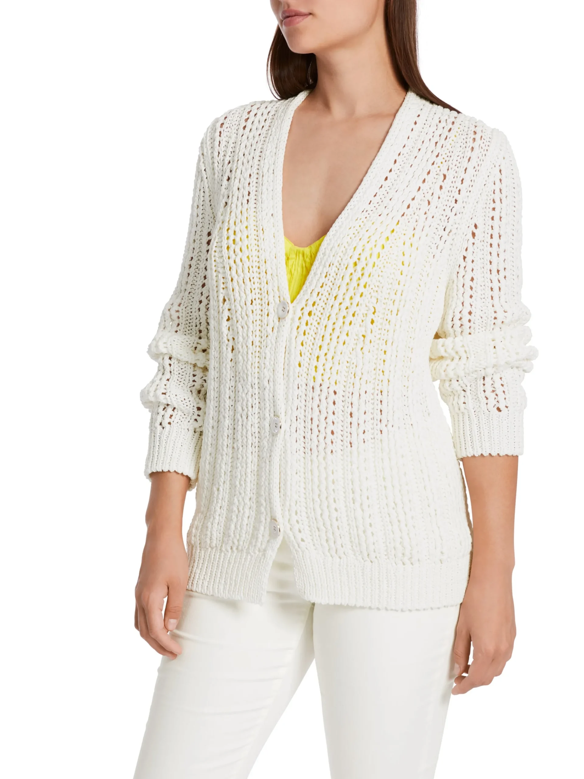 Marc Cain Jacken|Strick-LOCHMUSTER-CARDIGAN "RETHINK TOGETHER" off-white