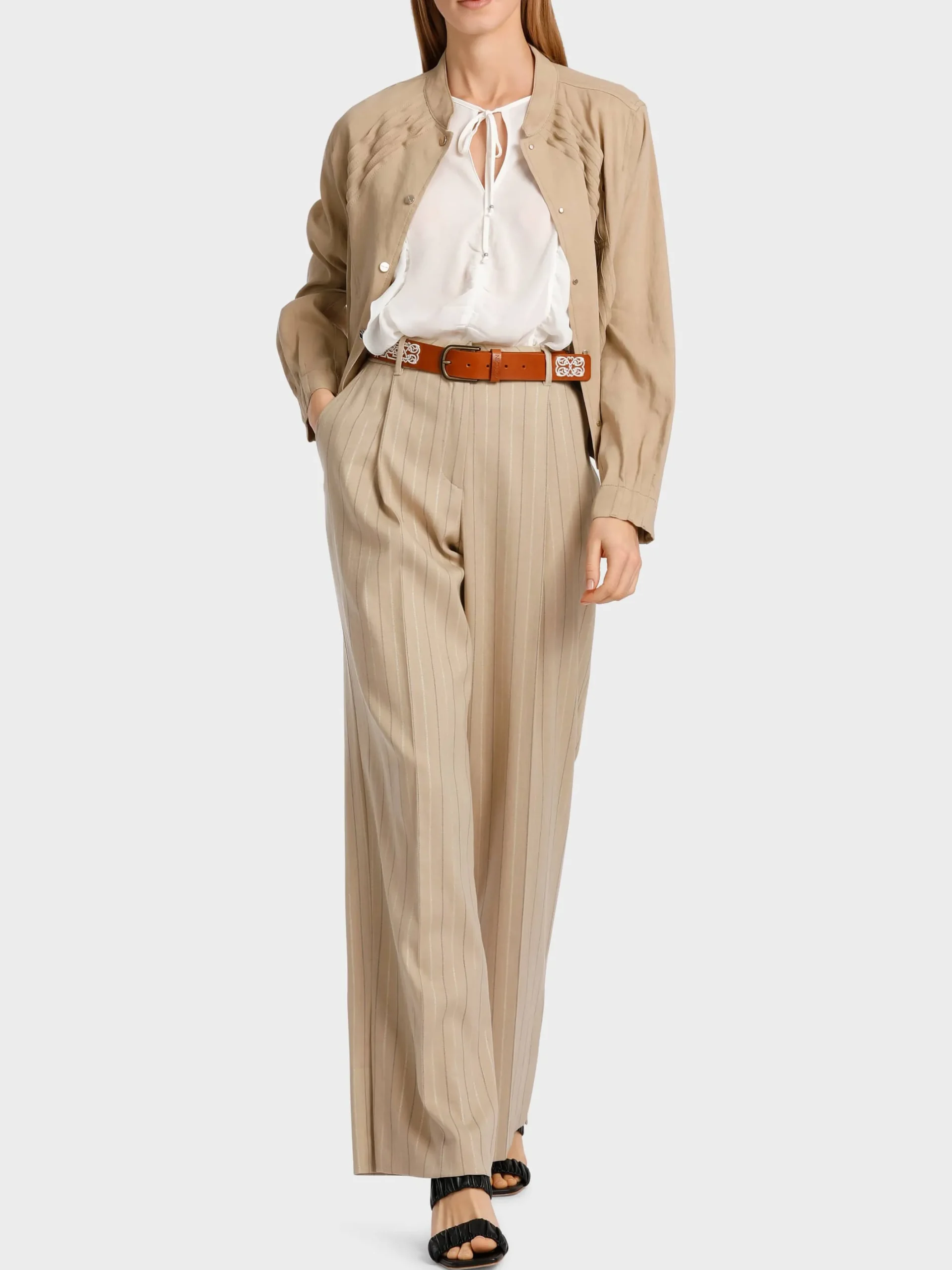 Marc Cain Hosen|Hosenanzüge-MODELL WASCO – HOSE IN NADELSTREIF deep sand