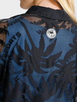Marc Cain Shirts & Tops-NETZ-POLOSHIRT MIT PALMENDESSIN midnight blue