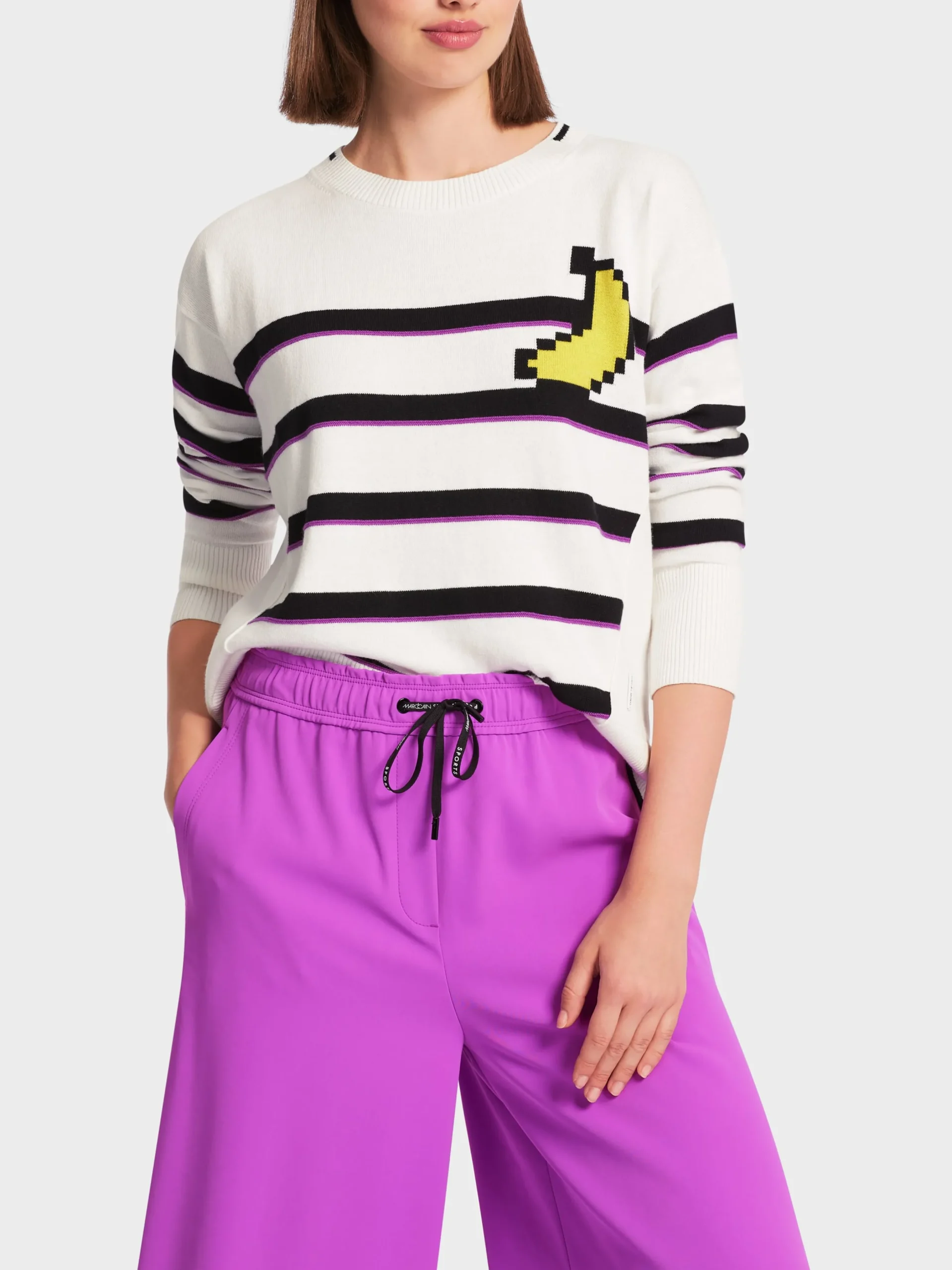 Marc Cain Pullover & Sweatshirts|Strick-OVERSIZED SWEATER MIT STREIFEN white and black