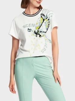 Marc Cain Shirts & Tops-OVERSIZED T-SHIRT MIT PAILLETTENDETAILS off-white