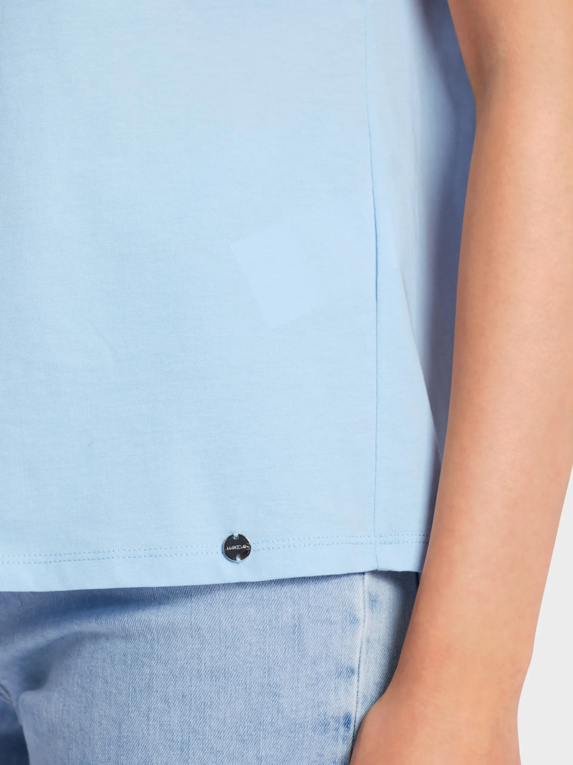 Marc Cain Shirts & Tops-PAILLETTEN-T-SHIRT "RETHINK TOGETHER" soft summer sky