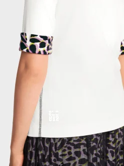 Marc Cain Shirts & Tops-POLOSHIRT IM MATERIALMIX off-white