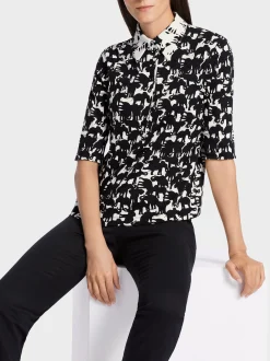 Marc Cain Shirts & Tops-POLO-SHIRT MIT ELEFANTEN-DRUCK black and white