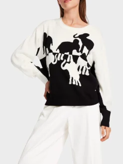 Marc Cain Pullover & Sweatshirts|Strick-PULLOVER MIT ELEFANTEN-MOTIV white and black