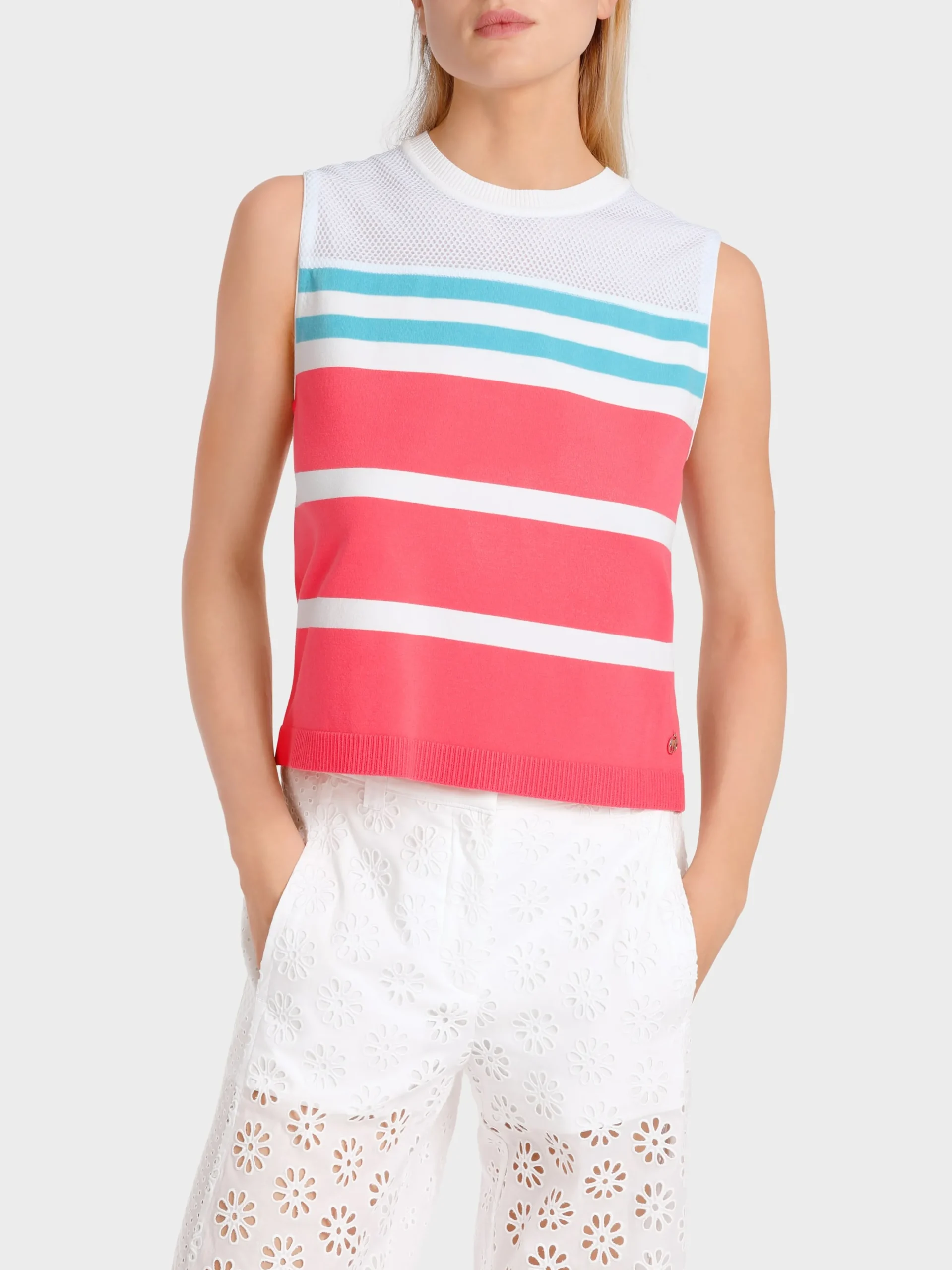 Marc Cain Shirts & Tops|Strick-"RETHINK TOGETHER"-TOP MIT MESHINSERT light neon red