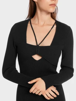 Marc Cain Kleider|Strick-RIPPEN-KLEID KNITTED IN GERMANY black
