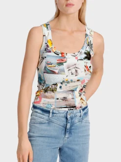 Marc Cain Shirts & Tops-RIPPENTOP MIT FOTOPRINT light neon red