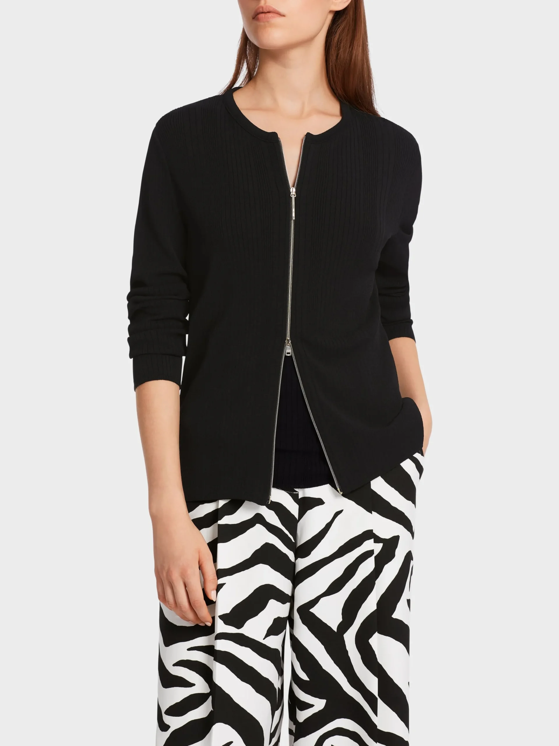 Marc Cain Jacken|Strick-RIPPSTRICK-CARDIGAN "RETHINK TOGETHER" black