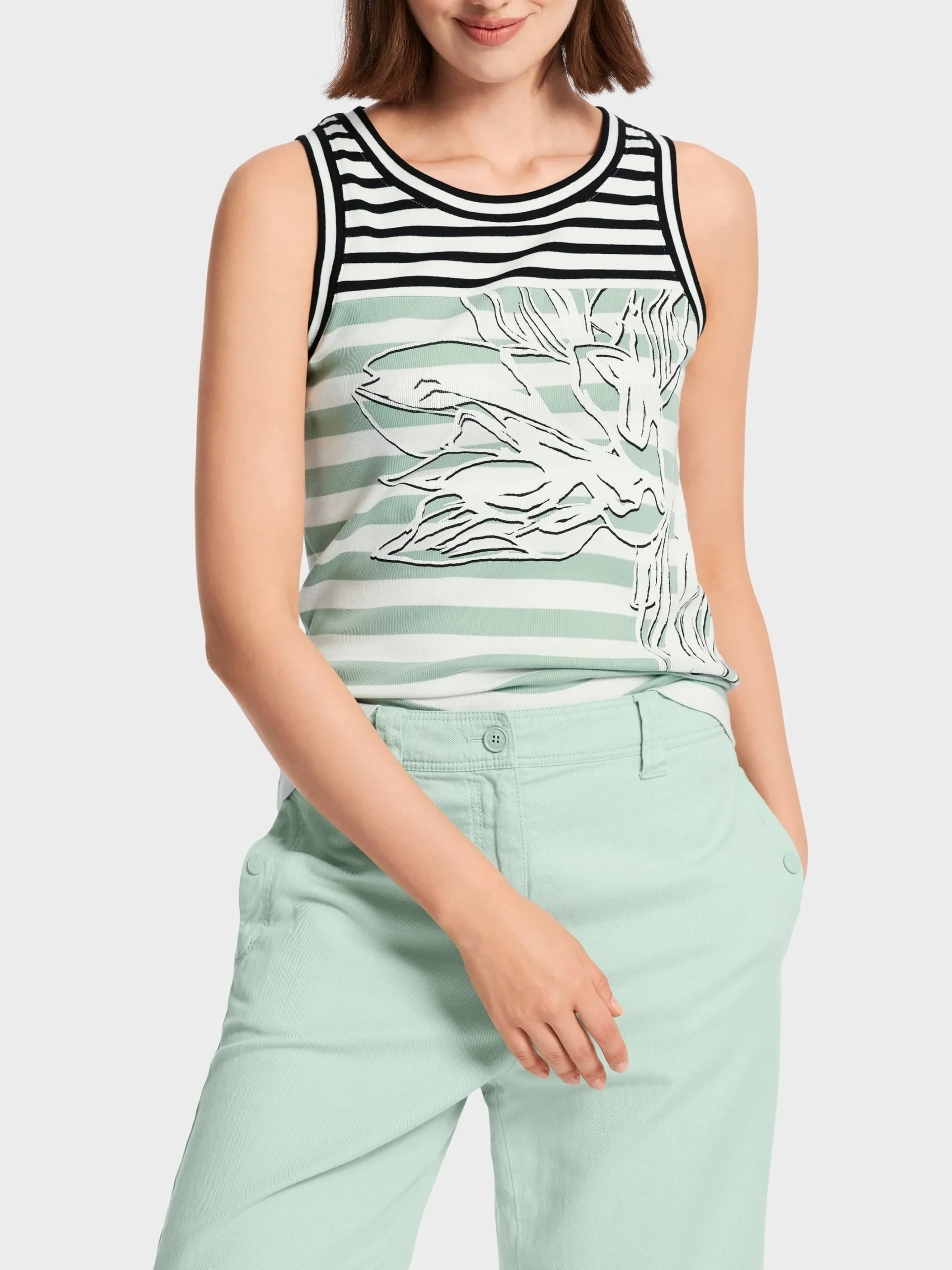 Marc Cain Shirts & Tops-ÄRMELLOSES TOP MIT STREIFEN & OVERPRINT soft sage