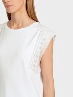 Marc Cain Shirts & Tops-ÄRMELLOSES T-SHIRT IM MATERIALMIX white