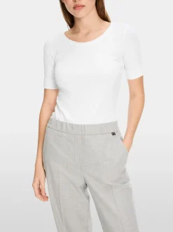 Marc Cain Shirts & Tops-RUNDHALS-SHIRT MIT HALBEN ÄRMELN white