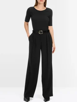 Marc Cain Shirts & Tops-RUNDHALS-SHIRT MIT HALBEN ÄRMELN black