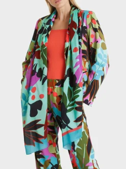 Marc Cain Accessoires-SCHAL MIT ALLOVER BLATTDESSIN deep tourmaline