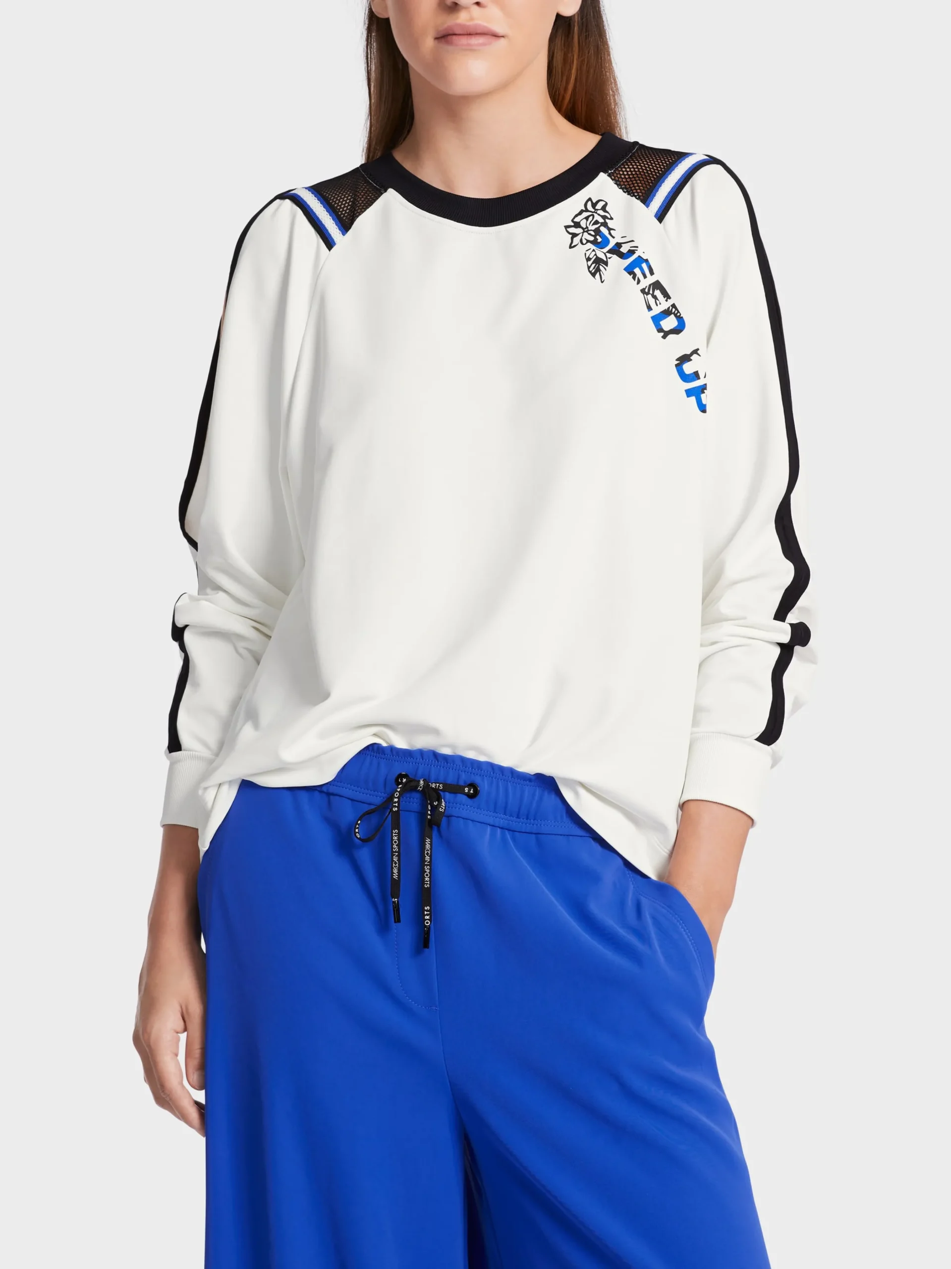 Marc Cain Pullover & Sweatshirts-SCHULTERFREIES SWEATSHIRT MIT NETZDETAIL off-white