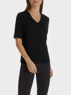 Marc Cain Shirts & Tops-SHIRT AUS BAUMWOLL-RIPP-JERSEY black