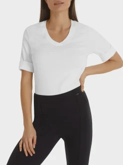 Marc Cain Shirts & Tops-SHIRT AUS BAUMWOLL-RIPP-JERSEY white