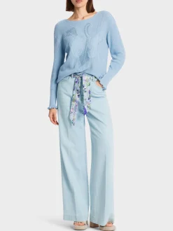 Marc Cain Pullover & Sweatshirts|Strick-STRICKPULLOVER MIT SCHWAN soft summer sky