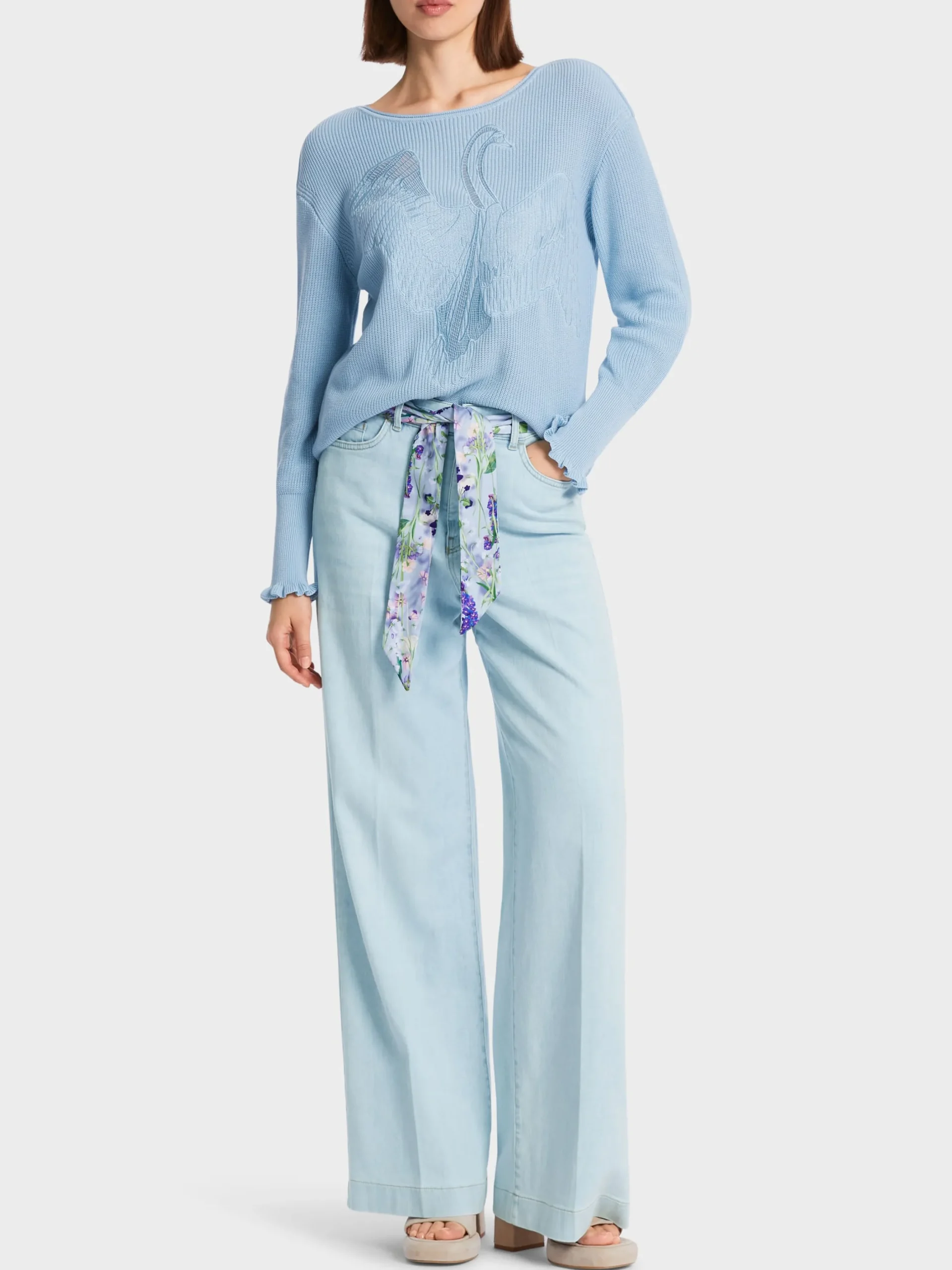 Marc Cain Pullover & Sweatshirts|Strick-STRICKPULLOVER MIT SCHWAN soft summer sky