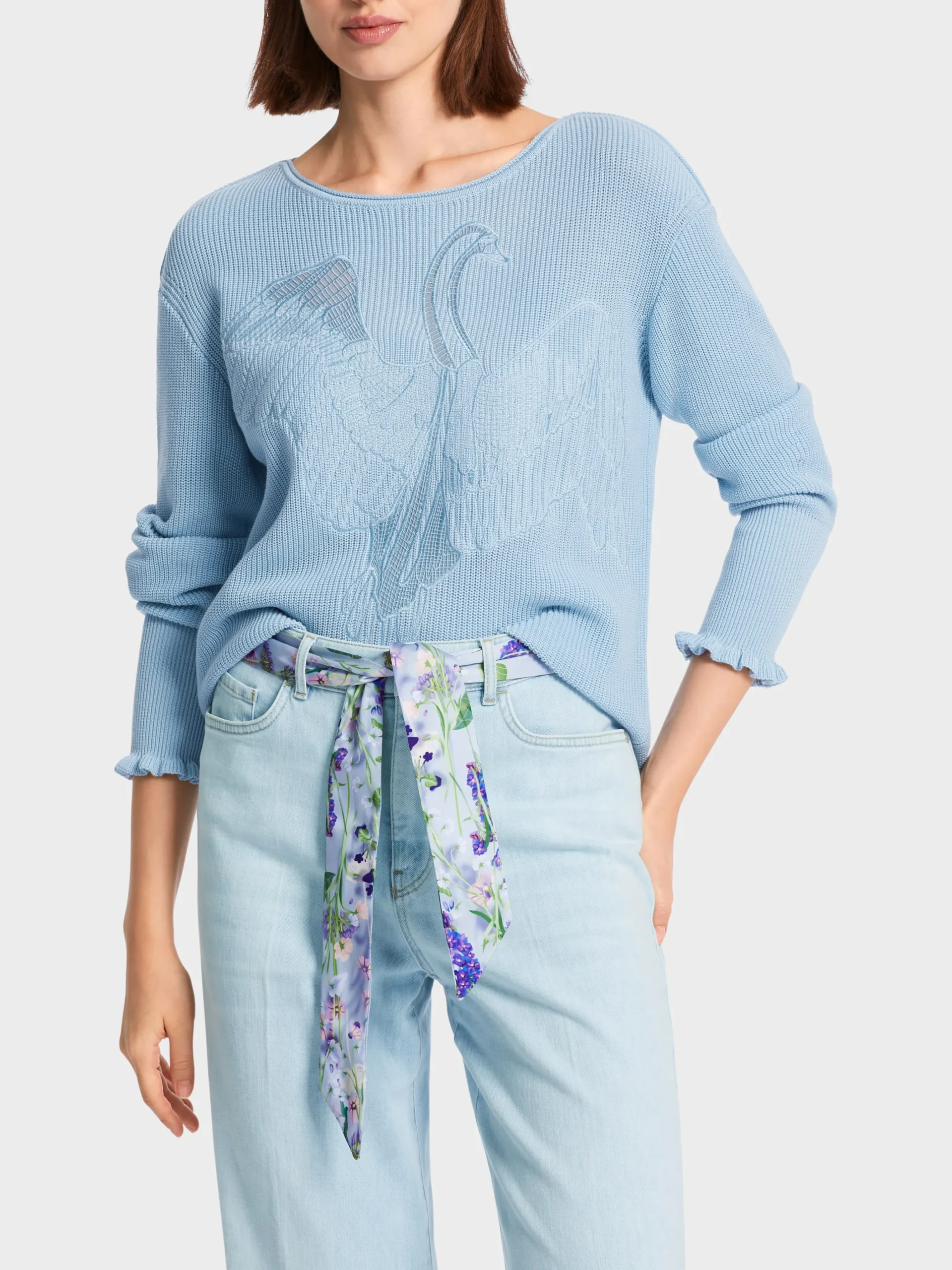 Marc Cain Pullover & Sweatshirts|Strick-STRICKPULLOVER MIT SCHWAN soft summer sky