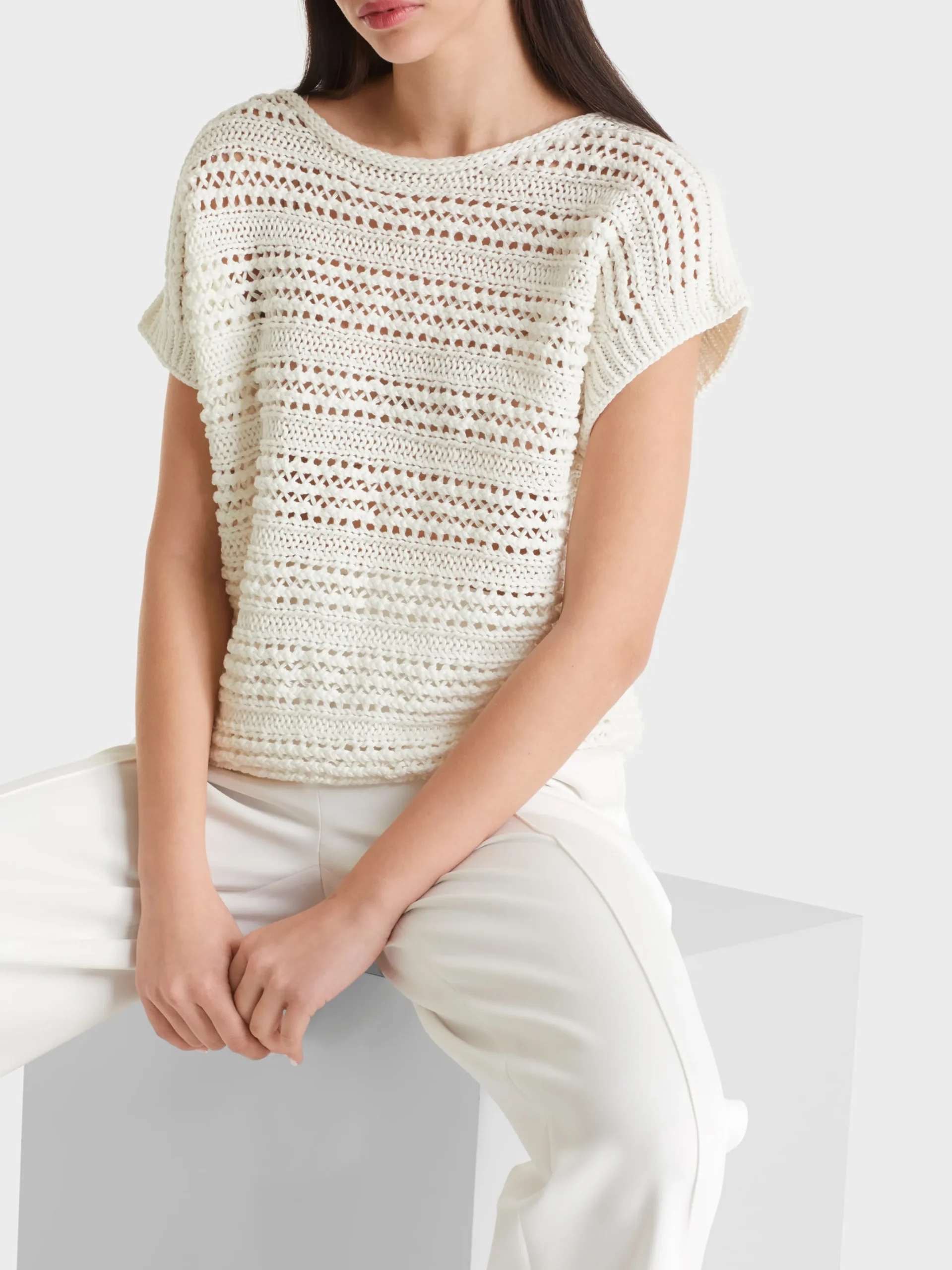 Marc Cain Pullover & Sweatshirts|Strick-STRICK-PULLUNDER "RETHINK TOGETHER" off-white