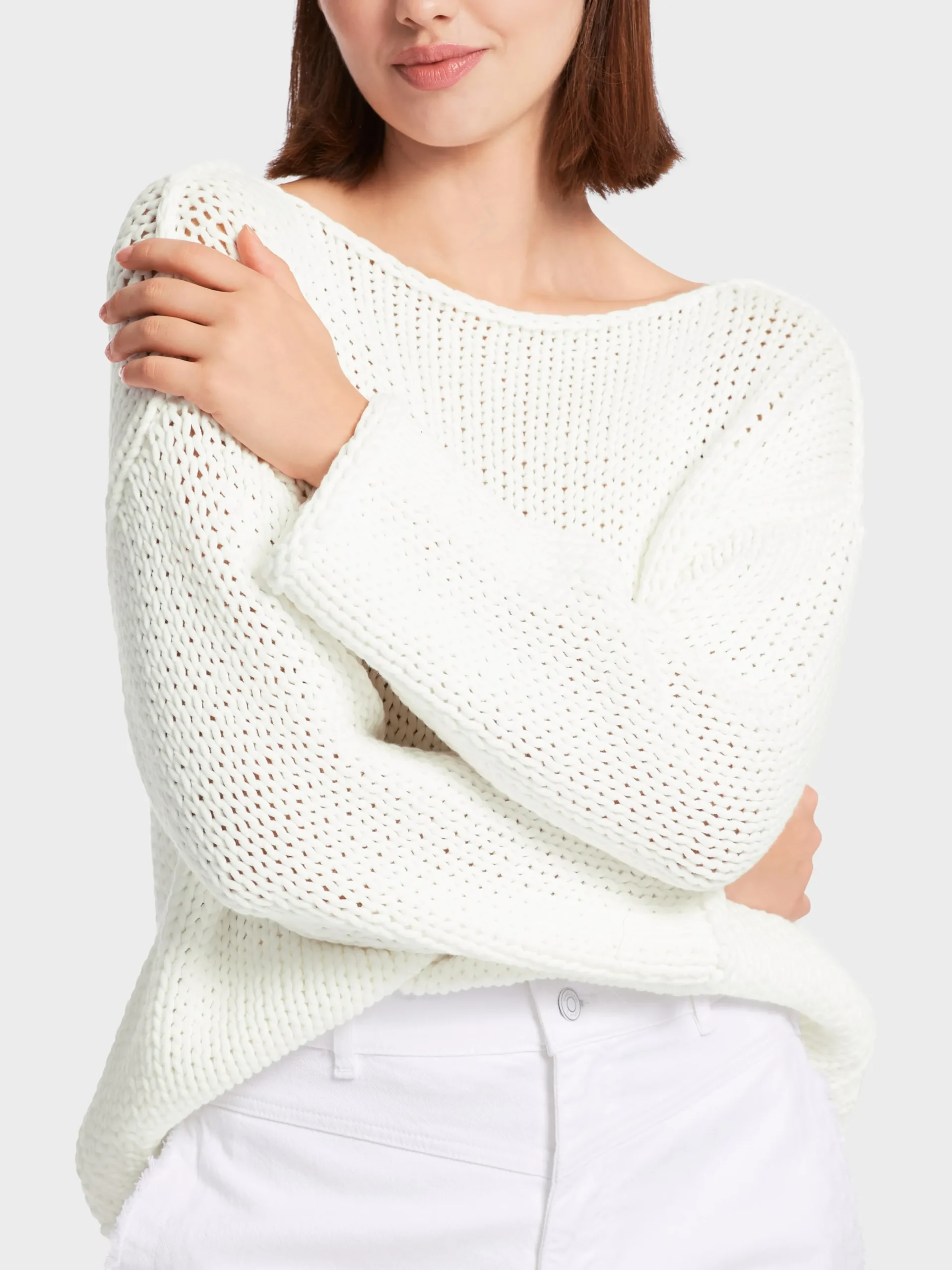Marc Cain Pullover & Sweatshirts|Strick-SWEATER IN GROBSTRICK KNITTED IN GERMANY off-white