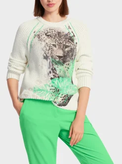Marc Cain Pullover & Sweatshirts|Strick-SWEATER MIT PRINT – KNITTED IN GERMANY off-white