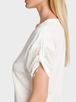 Marc Cain Pullover & Sweatshirts-SWEATER MIT SEIDENANTEIL white