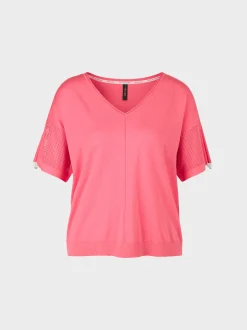 Marc Cain Pullover & Sweatshirts-SWEATER MIT SEIDENANTEIL light neon red