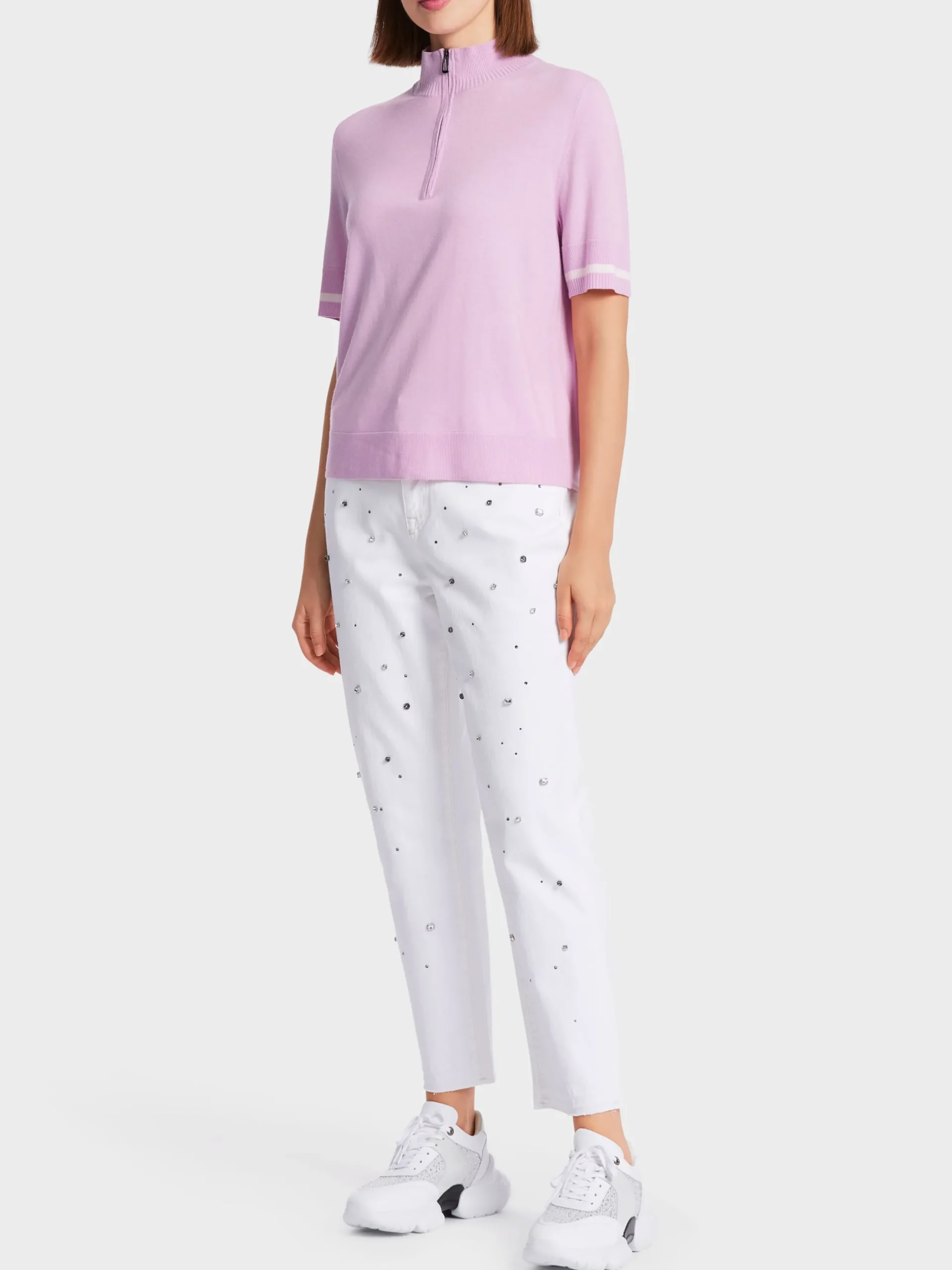 Marc Cain Pullover & Sweatshirts|Strick-SWEATER MIT ZIPP "RETHINK TOGETHER" bright pink lavender