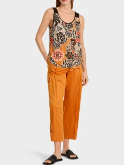 Marc Cain Shirts & Tops-TOP, BEDRUCKT MIT BLUMENORNAMENTEN bright ochre