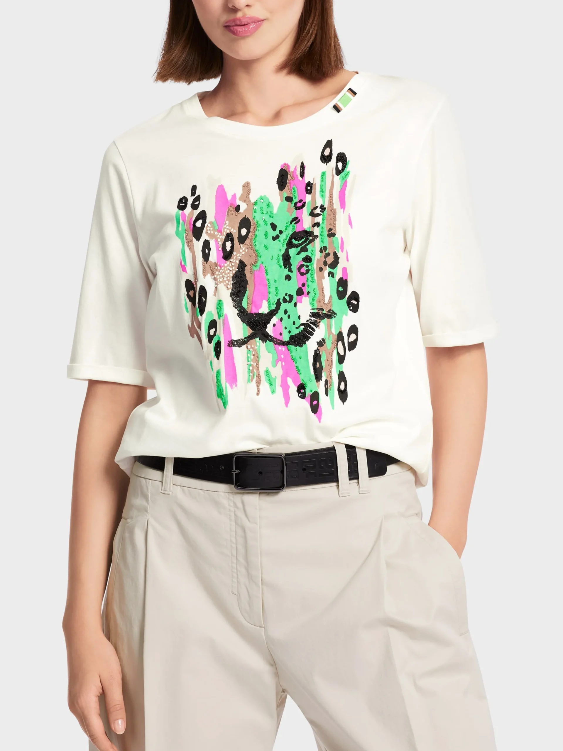 Marc Cain Shirts & Tops-T-SHIRT AUS REINER BAUMWOLLE - MIT PRINT off-white
