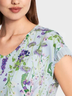 Marc Cain Shirts & Tops-T-SHIRT IM BLUMEN-DESSIN soft summer sky