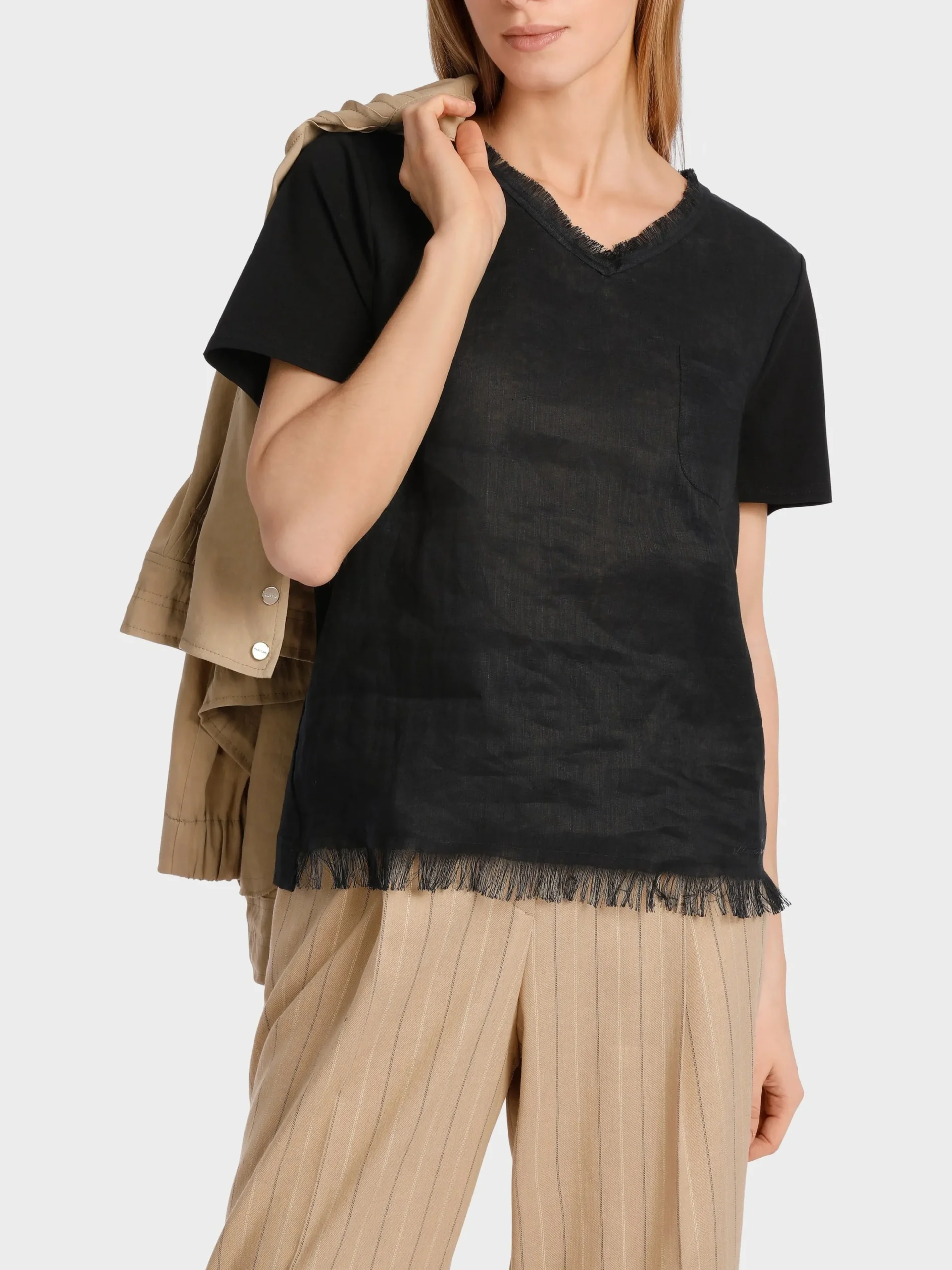 Marc Cain Shirts & Tops-T-SHIRT IM MATERIALMIX black