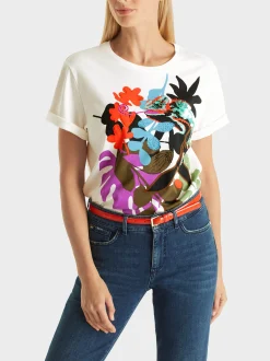 Marc Cain Shirts & Tops-T-SHIRT MIT BLATT-DESSIN off-white